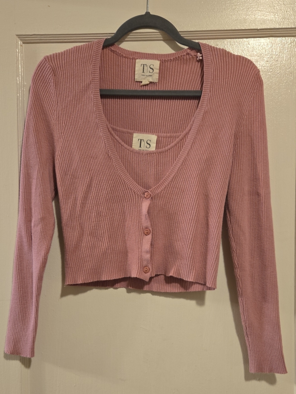 Ribbed Cropped Cardigan in Dusty Rose